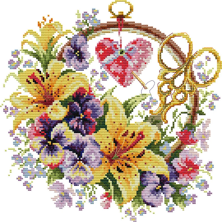 Lily Basket 14CT Printed Cross Stitch Kits (32*32CM) fgoby