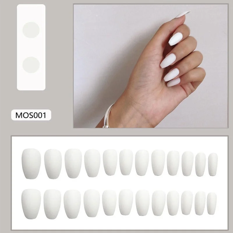 24Pcs Europe and the United State Beam ballerina fake press on nails Long Round Head Khaki matt fake nails with glue for girls-Nail Inspo