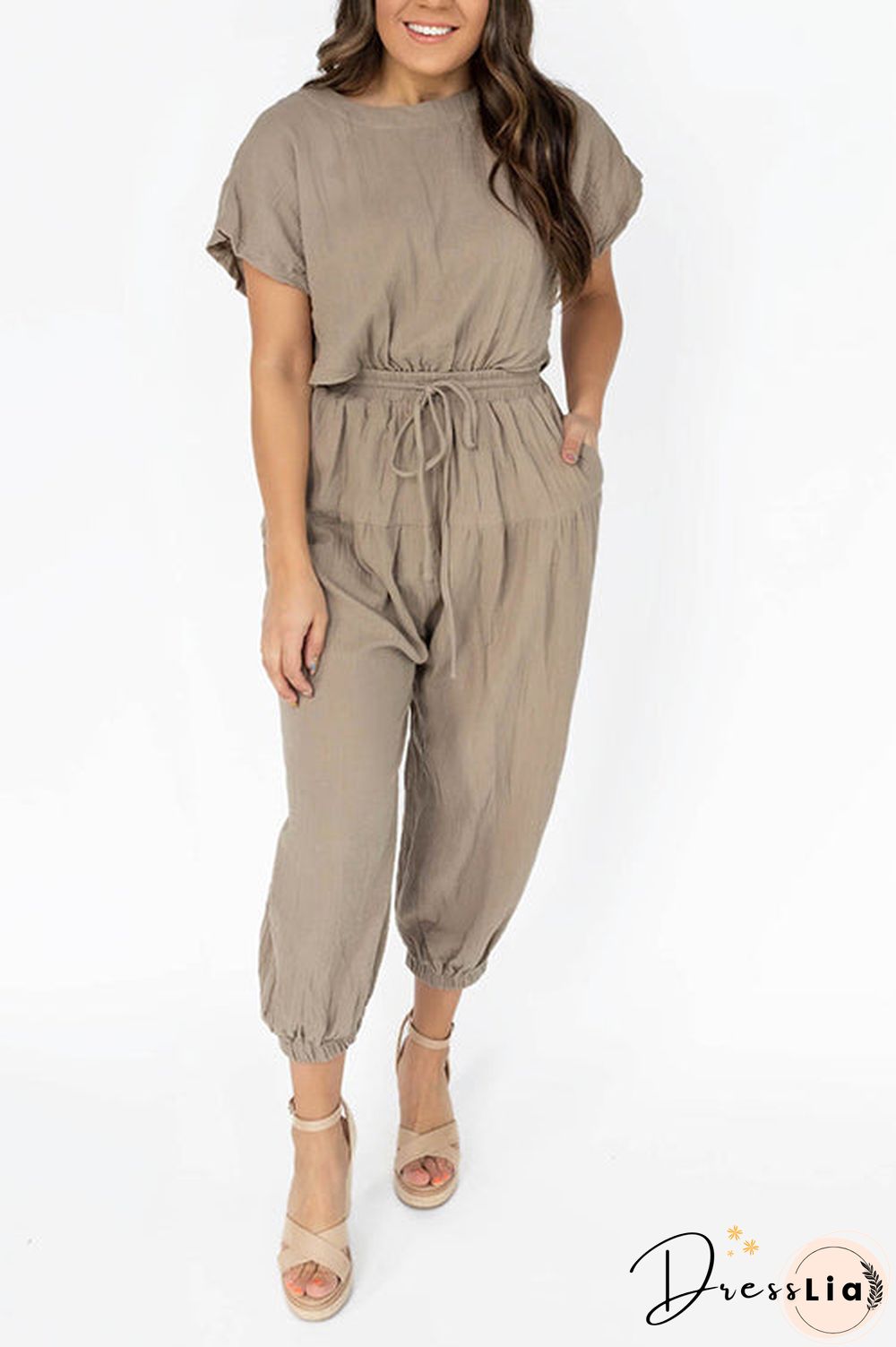 Slit Back Solid Drawstring Jumpsuit