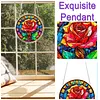 (25cm)DIY Acrylic Jigsaw Puzzle Window Hanging with Hanging Chain DIY Stained Glass Decoration Round Window Puzzle Decor for DIY Craft Project (Stained Glass Red Rose)