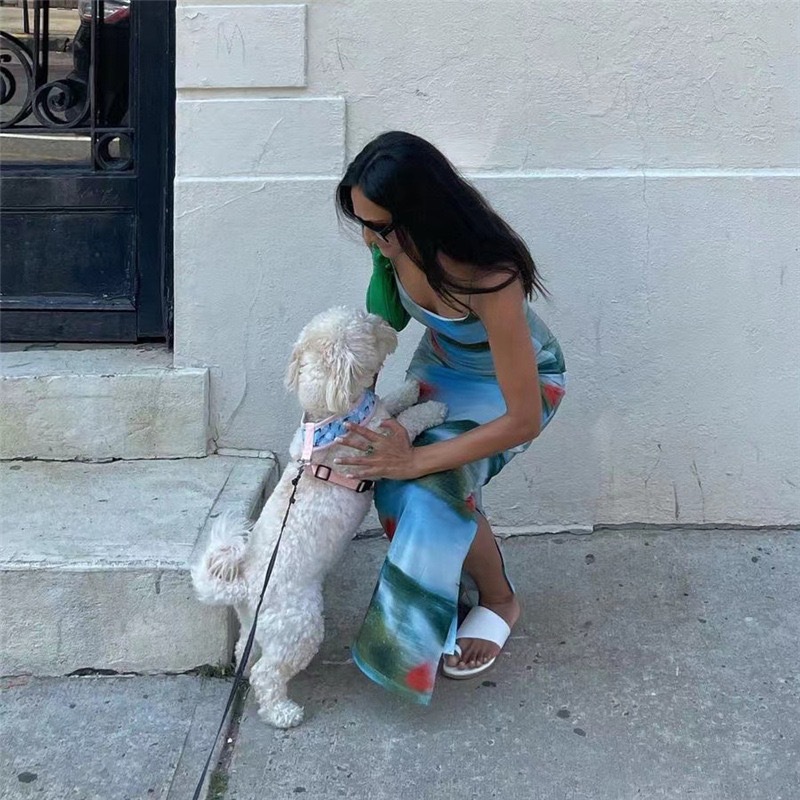 Ootddress Contrast Casual For Women Dress Printed Slim Hot Backless Split Holiday Halter Dresses Outfits Off-Shoulder Summer Dress
