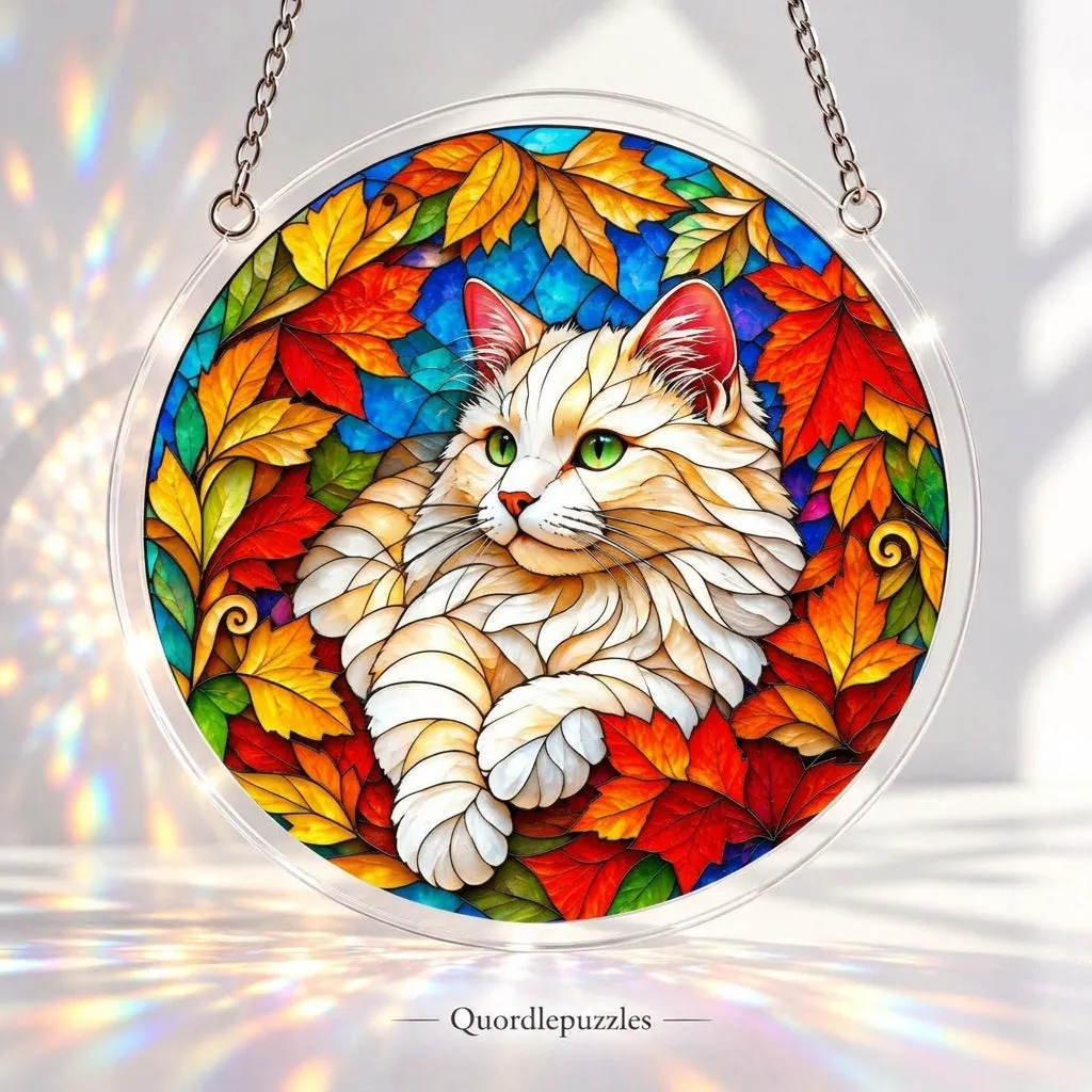 Autumn Cat Stained Glass Suncatcher Puzzle