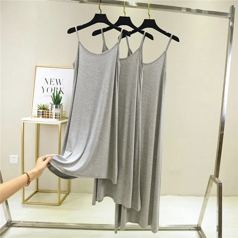 Vintage Solid Spaghetti Dress Women 2021 Elegant O Neck Long Sexy Modal Dresses Summer Autumn Korean Lady sleeveless Vestidos
