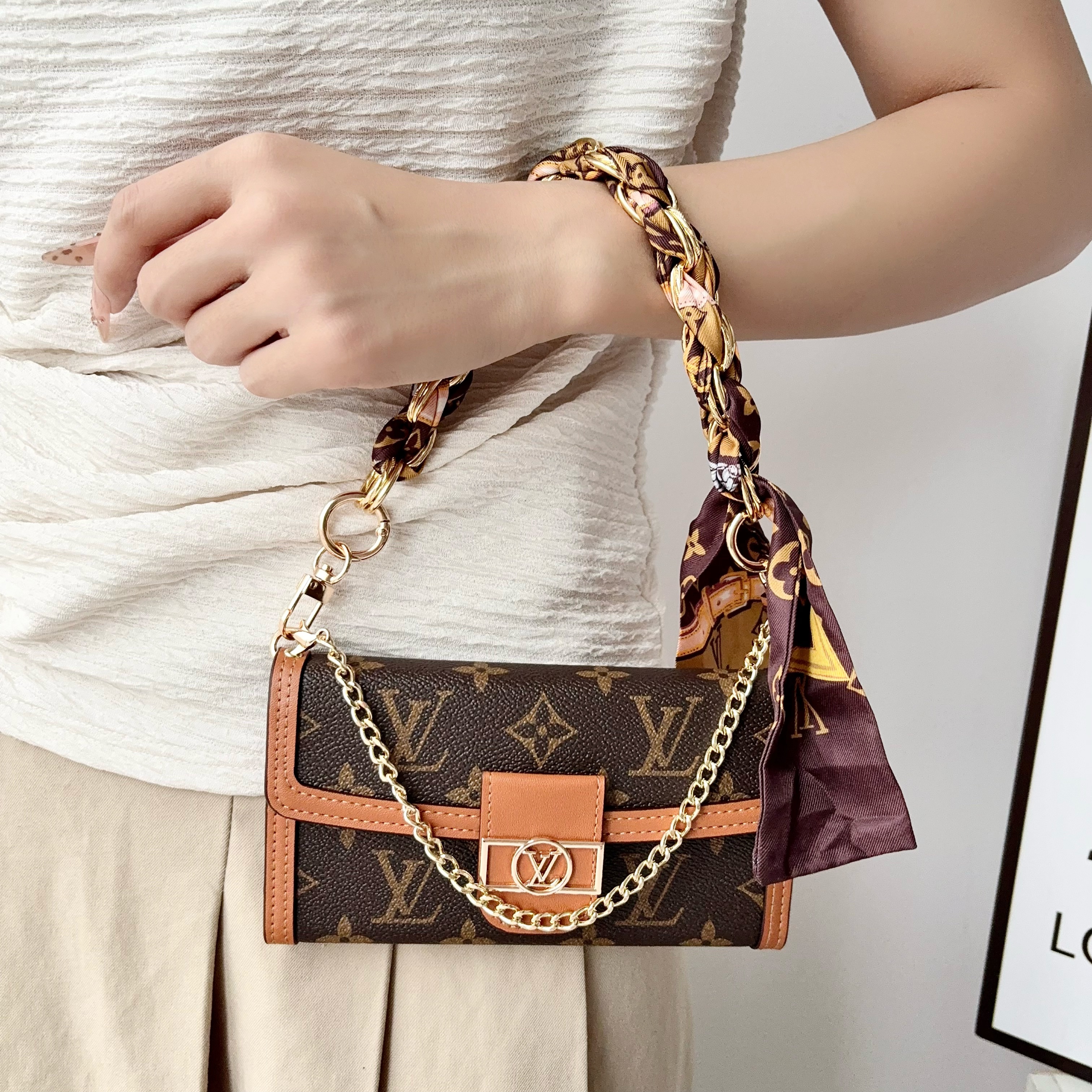 Louis Vuitton Silk Scarf Chain Wallet iPhone Case | Luxury Monogram Crossbody Purse Cover