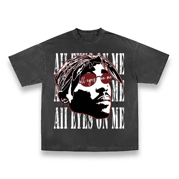 Men's Vintage "ALL EYES ON ME" Print Washed Short Sleeve T-Shirt
