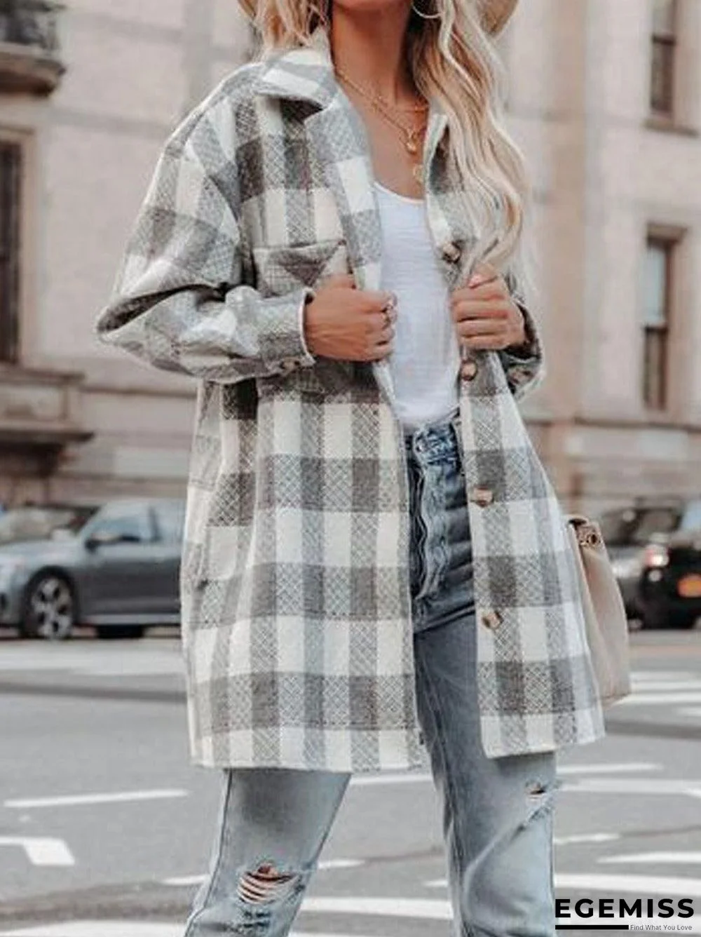 Fall/Winter Long Lapel Plaid Outwear | EGEMISS