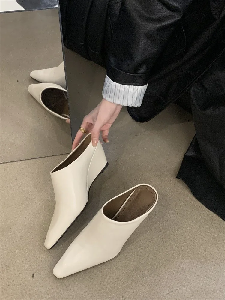 Breakj Breakj Half Slippers Women Small Head Slope And High Heel Cool Drag Fashion Outside Wearing Coarse Heel Lazy Muller Shoes