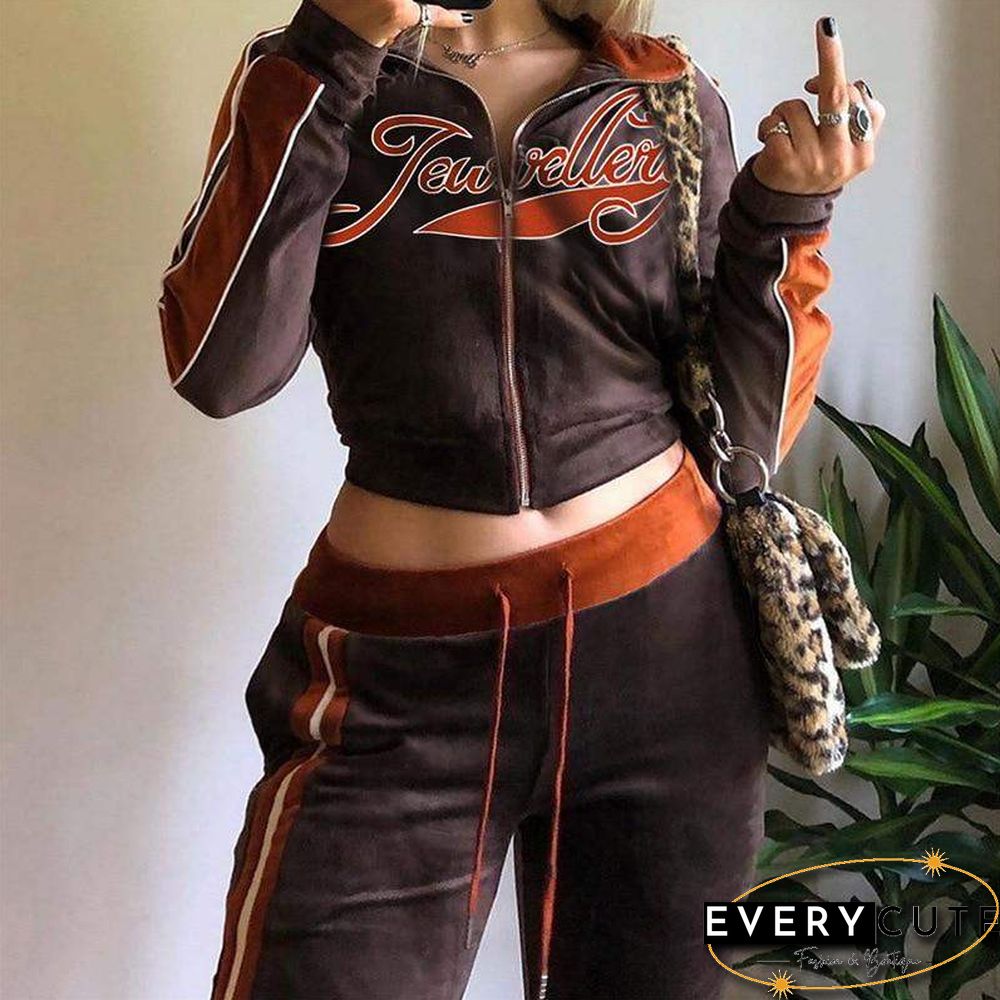 Y2k Spring Autumn Two Piece Womens Set Streetwear Casual Sports Letter Embroidery Long