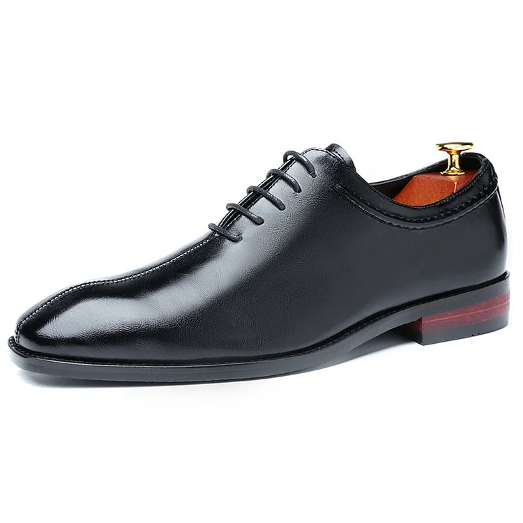 PU Leather Pointy Toe Lace Up Sewing Formal Dress Shoes