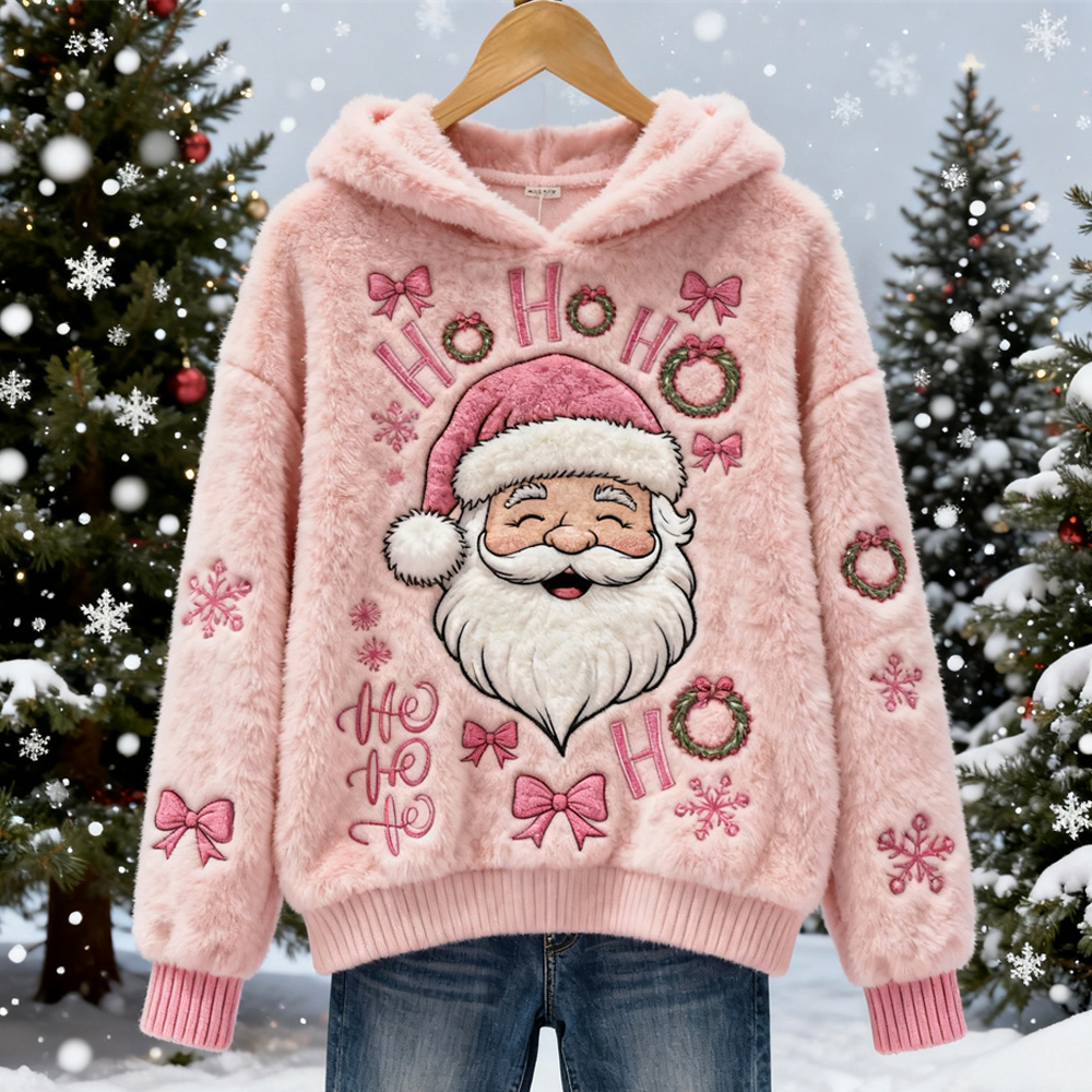 Christmas Santa Claus Design Women's Hooded Flannel Sweater elevenforest