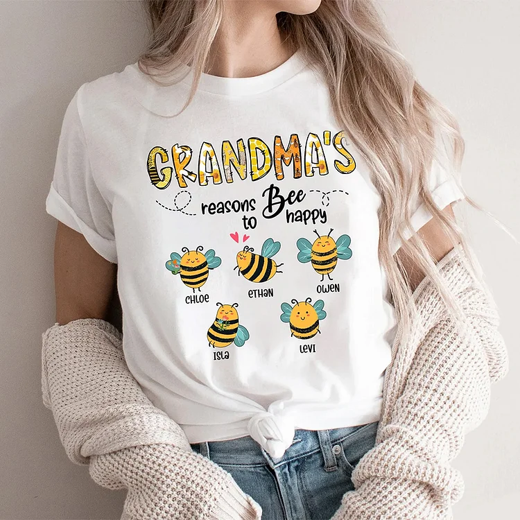 Personalized Grandma/mom Bee Shirt-Reasons to Bee Happy Sweatshirt, Mom Gifts for Mothers Day