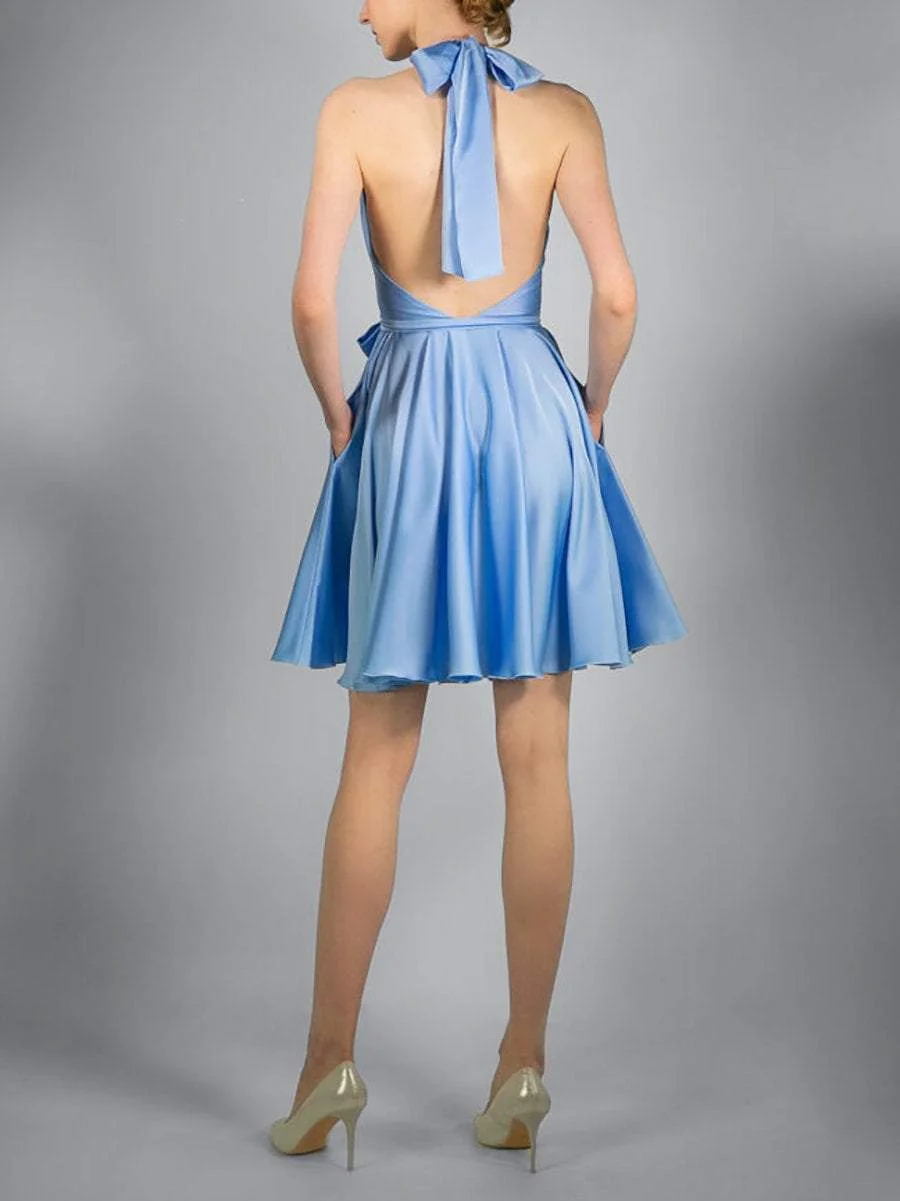 Solid halterneck backless mini dress