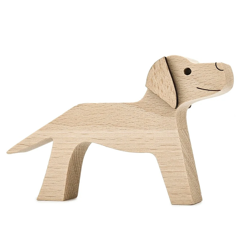 Wooden Figurines Miniatures Women and Dog Carving Wood Art Crafts Home Office Decoration Animal Ornaments Table Decoration