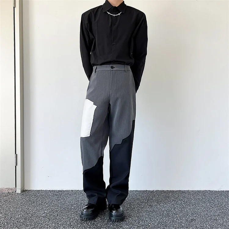 Spliced Straight Back Button Adjustable Loose Casual Pants-dark style-men's clothing-halloween