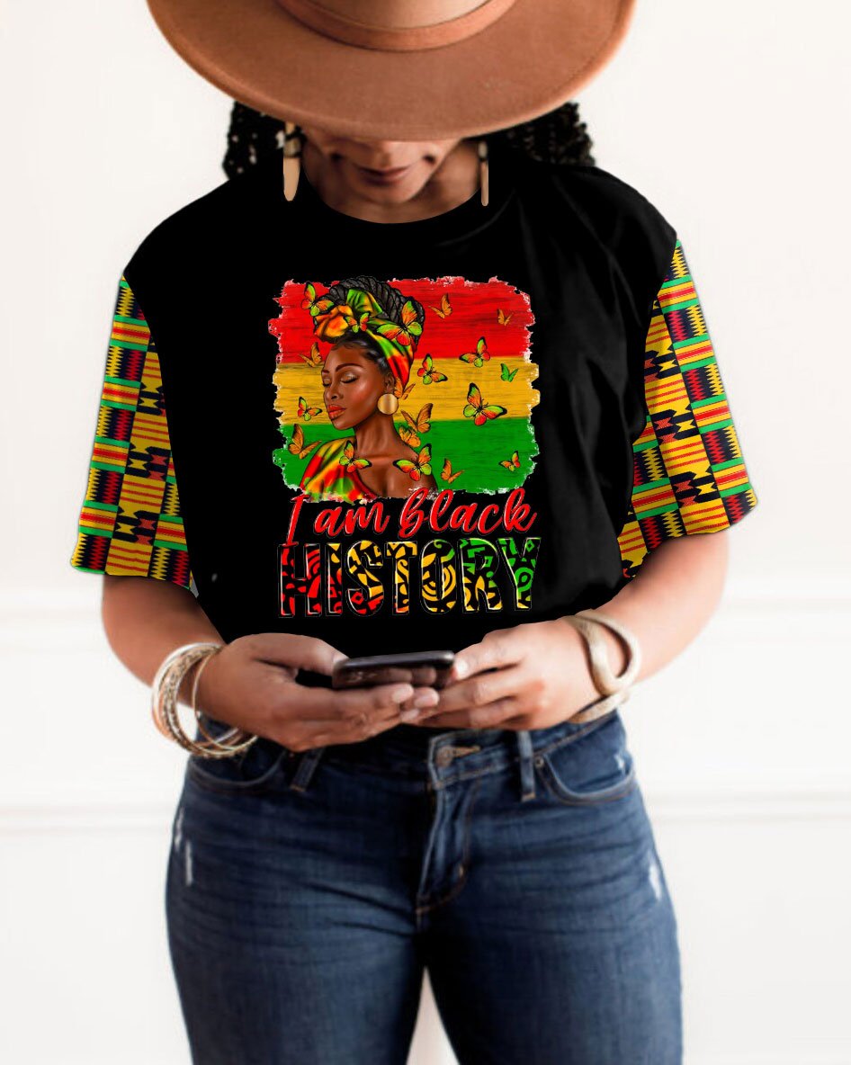 I Am Black History Geometric Splicing Short Sleeve T-shirt