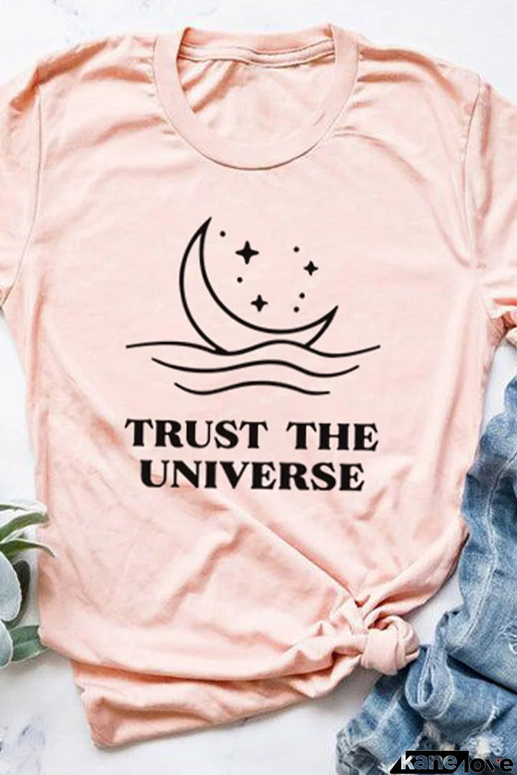 Trust The Universe Moon Boat Star Print T Shirt