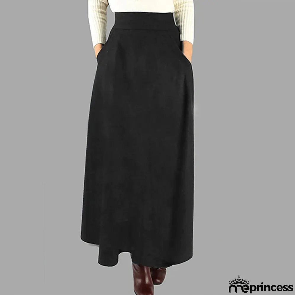 Women's Swing Work Skirts Maxi Skirt Black Wine Red Skirts Pocket Streetwear Basic Casual Office / Career WorkWear M L XL