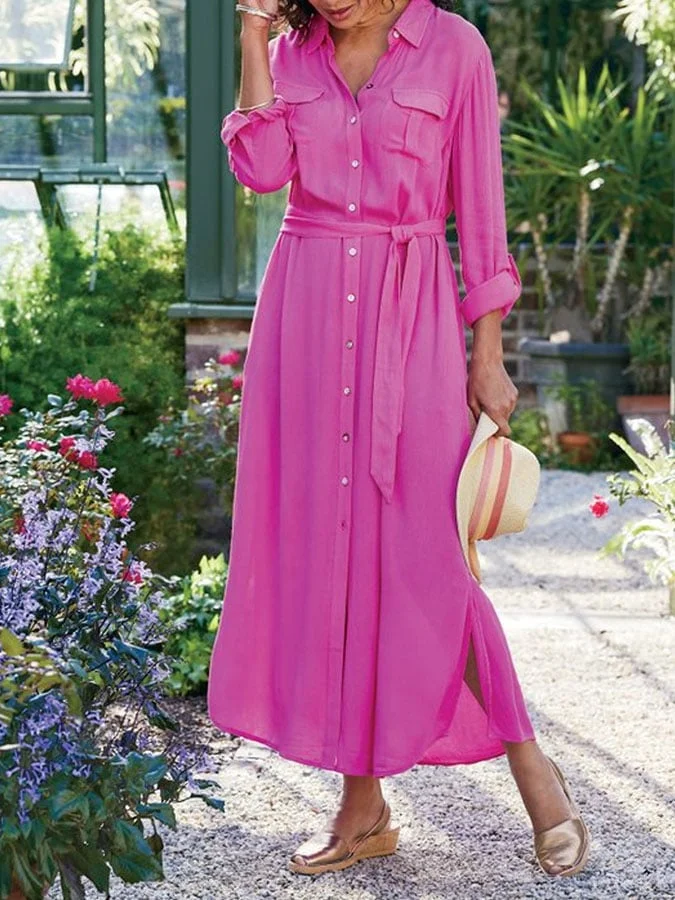 Women's Vintage Casual Solid Shirt Dress