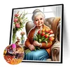 Diamond Painting-DIY Full Round Drill Old Lady With Tulips