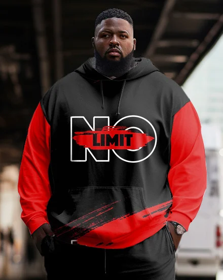 Men's Plus Size Casual Hip Hop No Limit  Black Graphic Hoodie Two-Piece Set