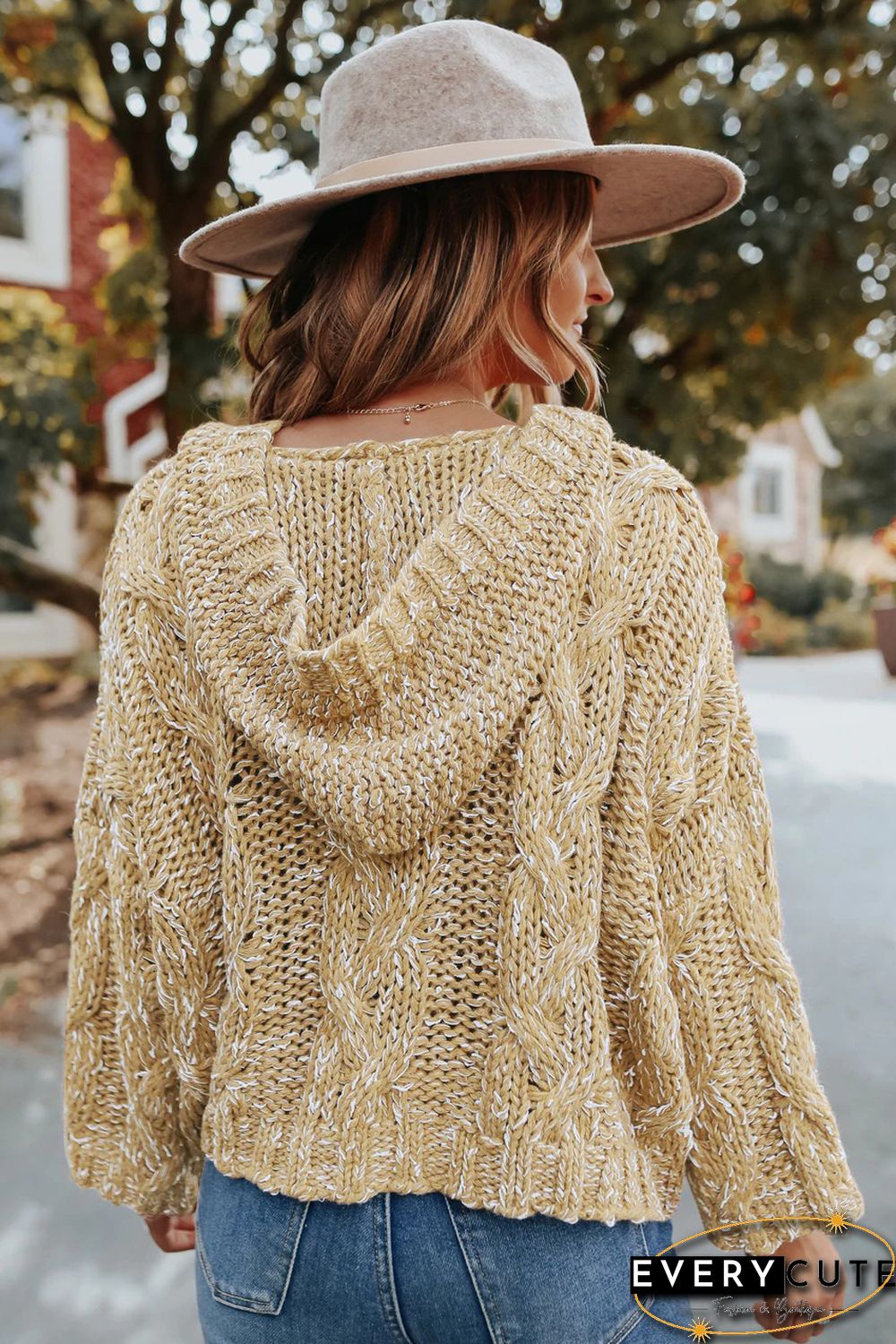 Yellow Drop Shoulder Loose Sweater with Hooded