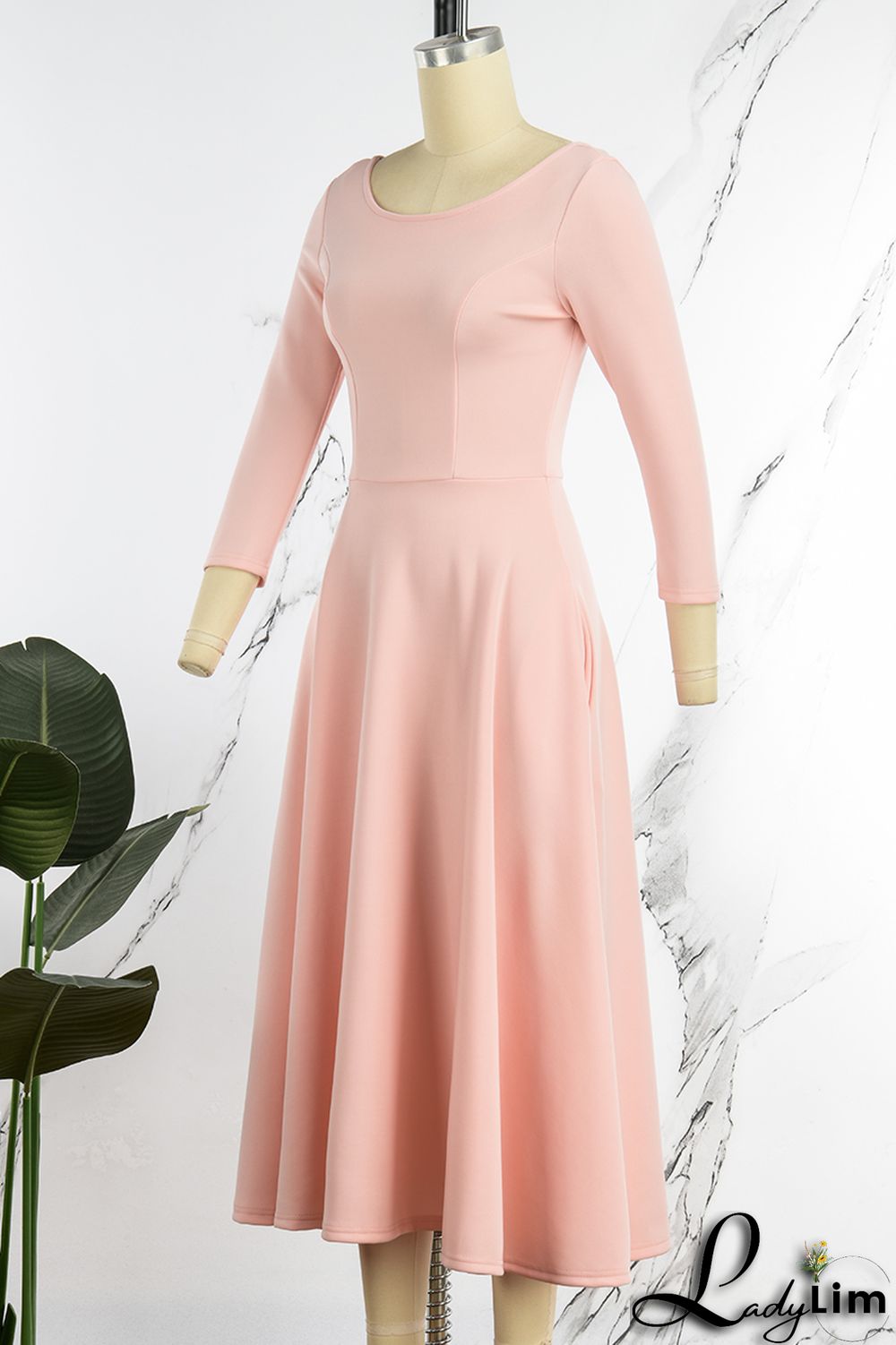 Pink Casual Elegant Solid Patchwork O Neck A Line Dresses
