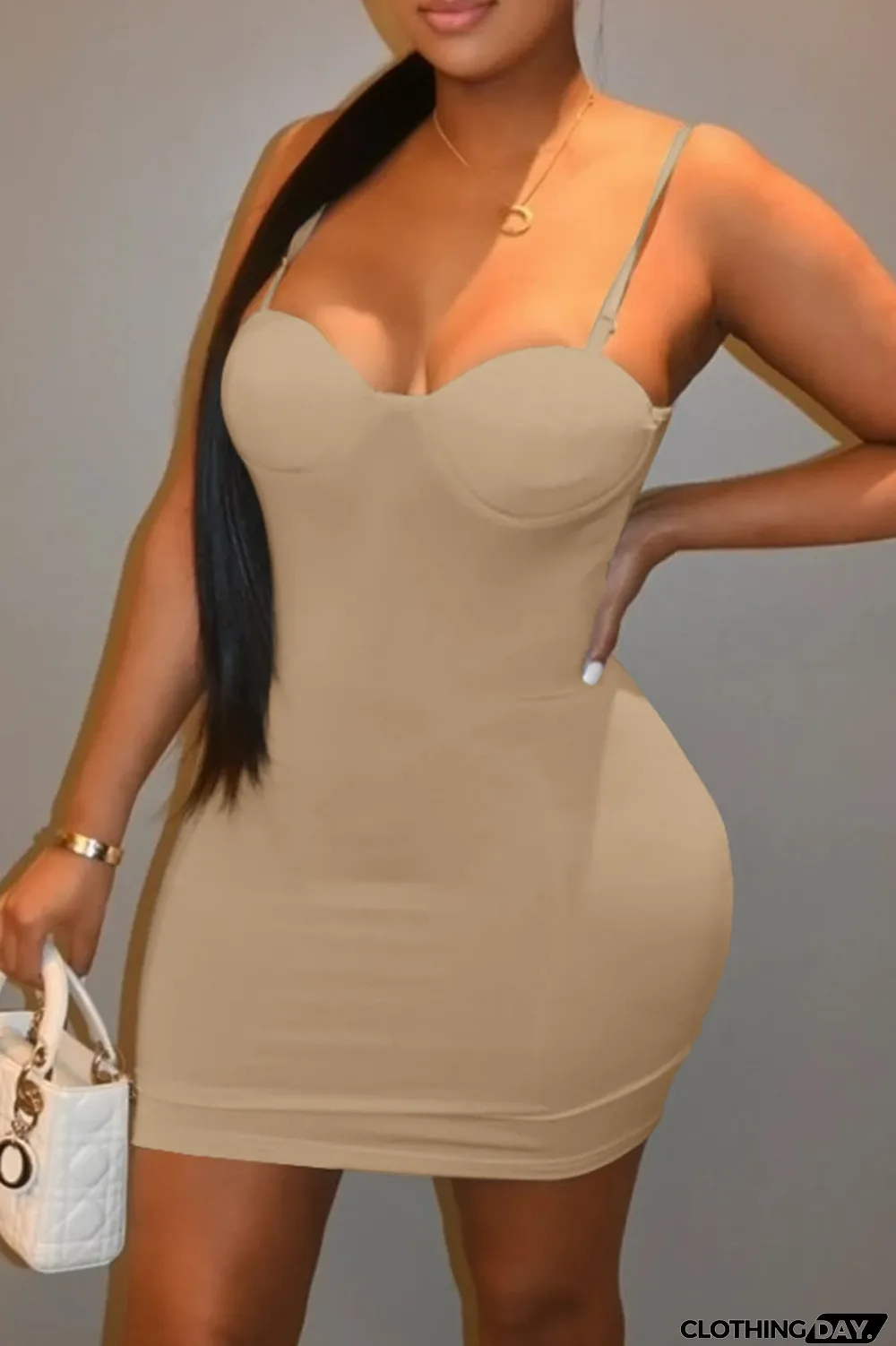 Pink Sexy Casual Solid Backless Spaghetti Strap Sleeveless Dress