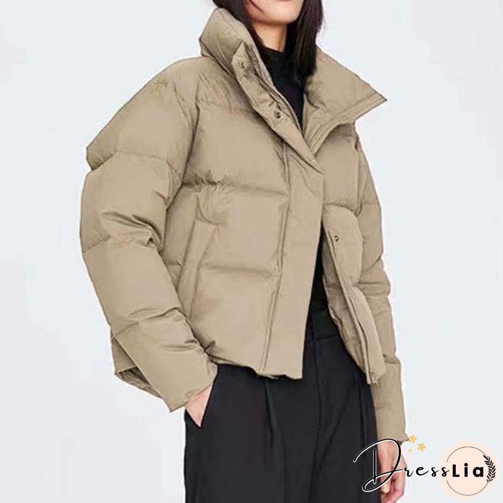 New Autumn Winter Woman Warm Thick Parka Coat Casual Loose Long Sleeves Jacket Chic Khaki Zipper Female Outwear