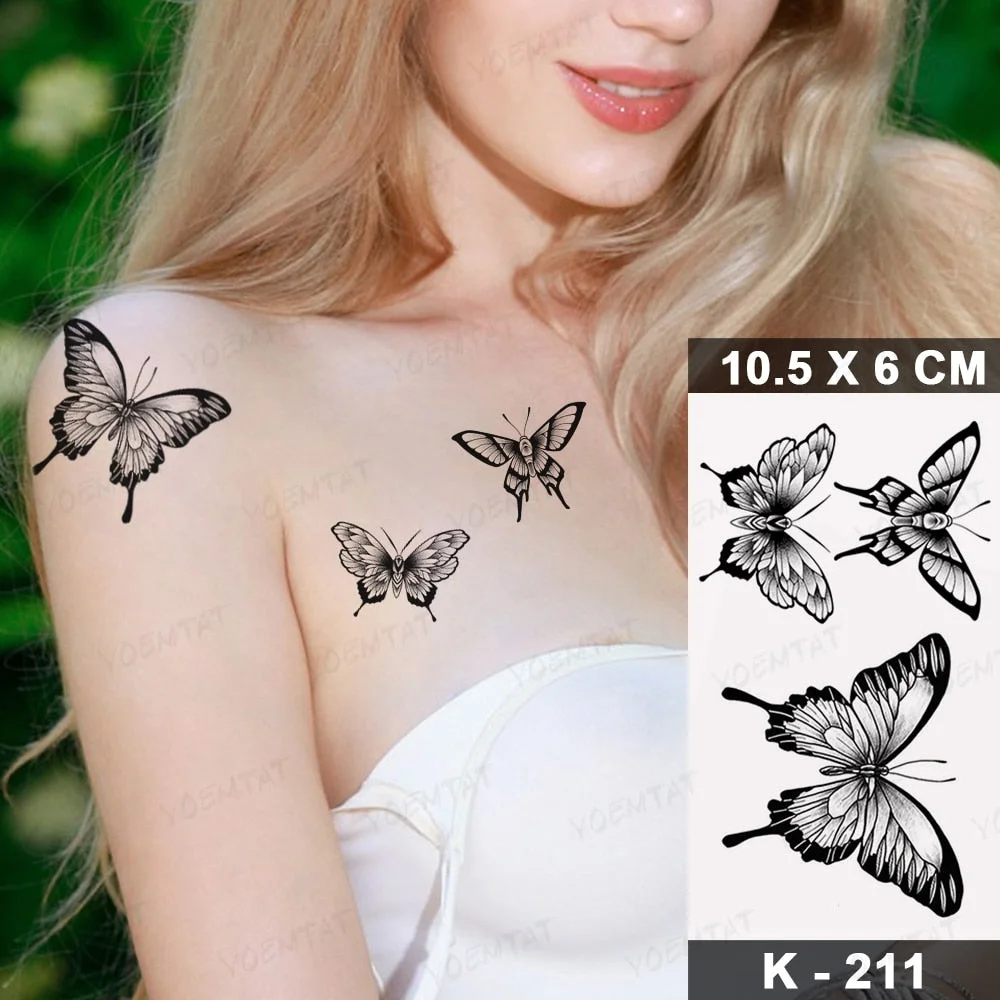Waterproof Temporary Tattoo Sticker Moth Butterfly Wolf Snake Deer Panda Animal Flash Tatto Women Men Kids Body Art Fake Tattoos