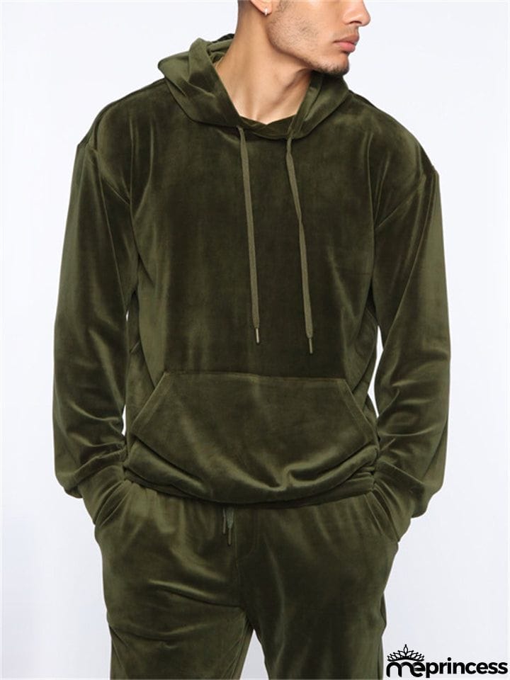 Sporty 2-Piece Pullover Hooded Oversized Sweatshirt Male Velvet Sets