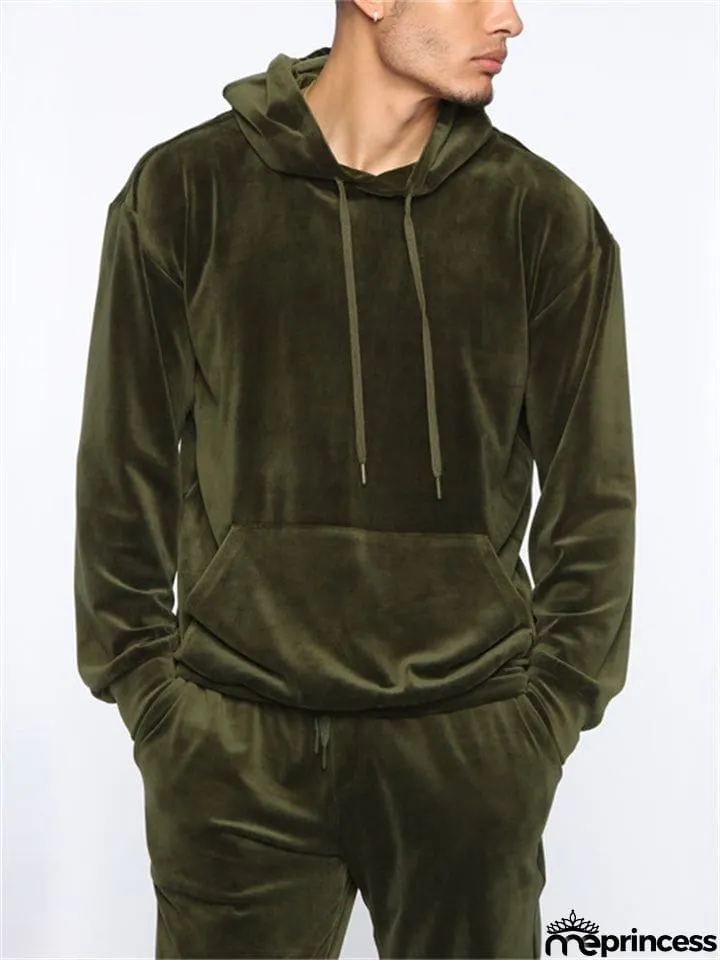 Sporty 2-Piece Pullover Hooded Oversized Sweatshirt Male Velvet Sets