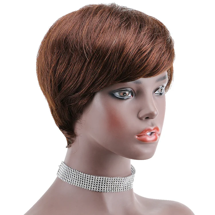 100% Human Hair 5 inch Short Pixie Cut Wig with Bangs for Women