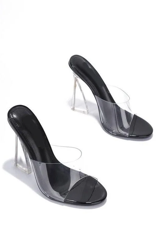 Clear Thick Heel Slide On Sandal