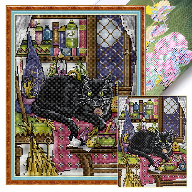 Joy Sunday-Black Cat (22*30cm) 14CT Stamped Cross Stitch gbfke