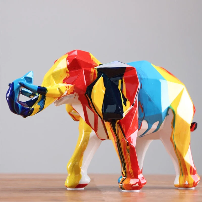 Fashion splash color elephant statue resin decor home decoration lucky mother and child elephant crafts gift desktop Ornaments