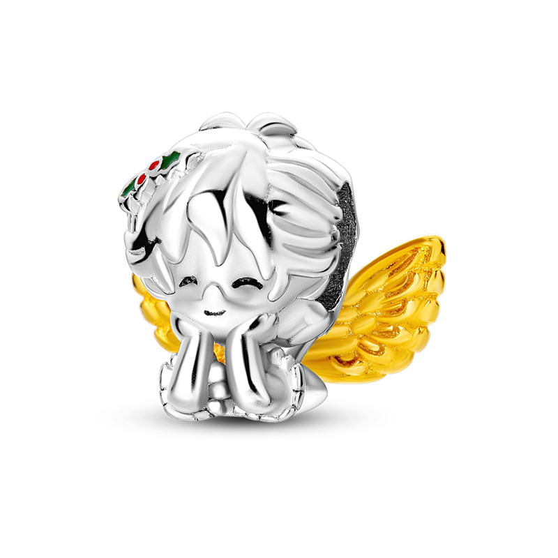 Genuine 925 Sterling Silver Golden Winged Angel Baby Pendant Fit for Basic Bracelet Women Sterling Silver Charm Jewelry KTC477