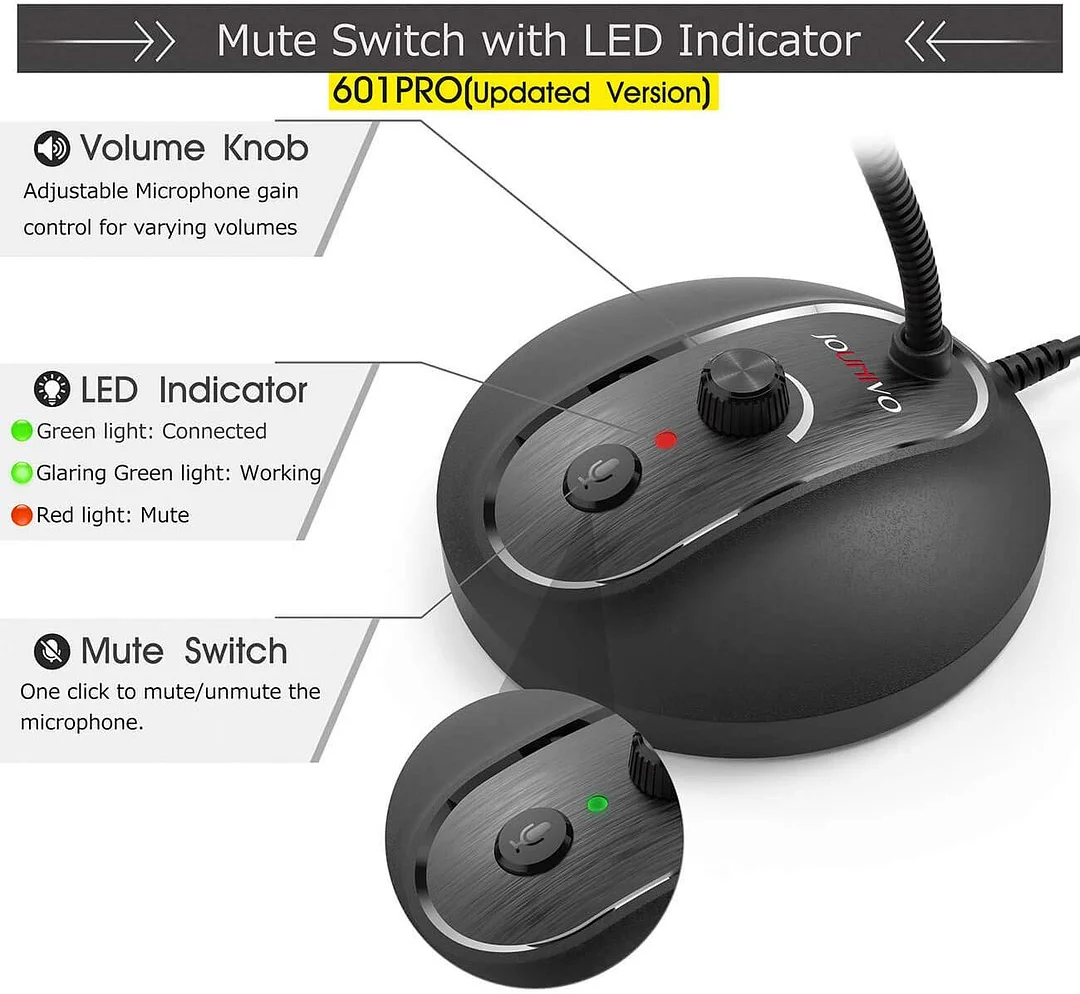 JOUNIVO 601P USB Computer Microphone with Mute Button,Plug&Play