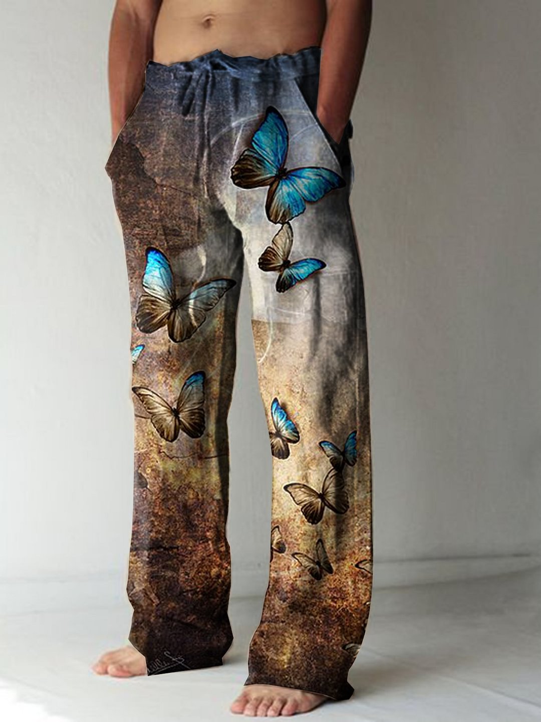 Pre-sale Men's retro butterfly print casual pants