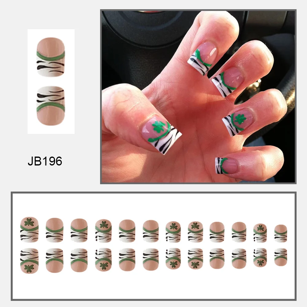 Churchf Churchf Patrick's Nail Zebra Print Clover Short Square Wearing Armour Removable Nail