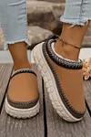 Women's Contrast Stitch Detail Faux Suede Plush Winter Clog Slippers