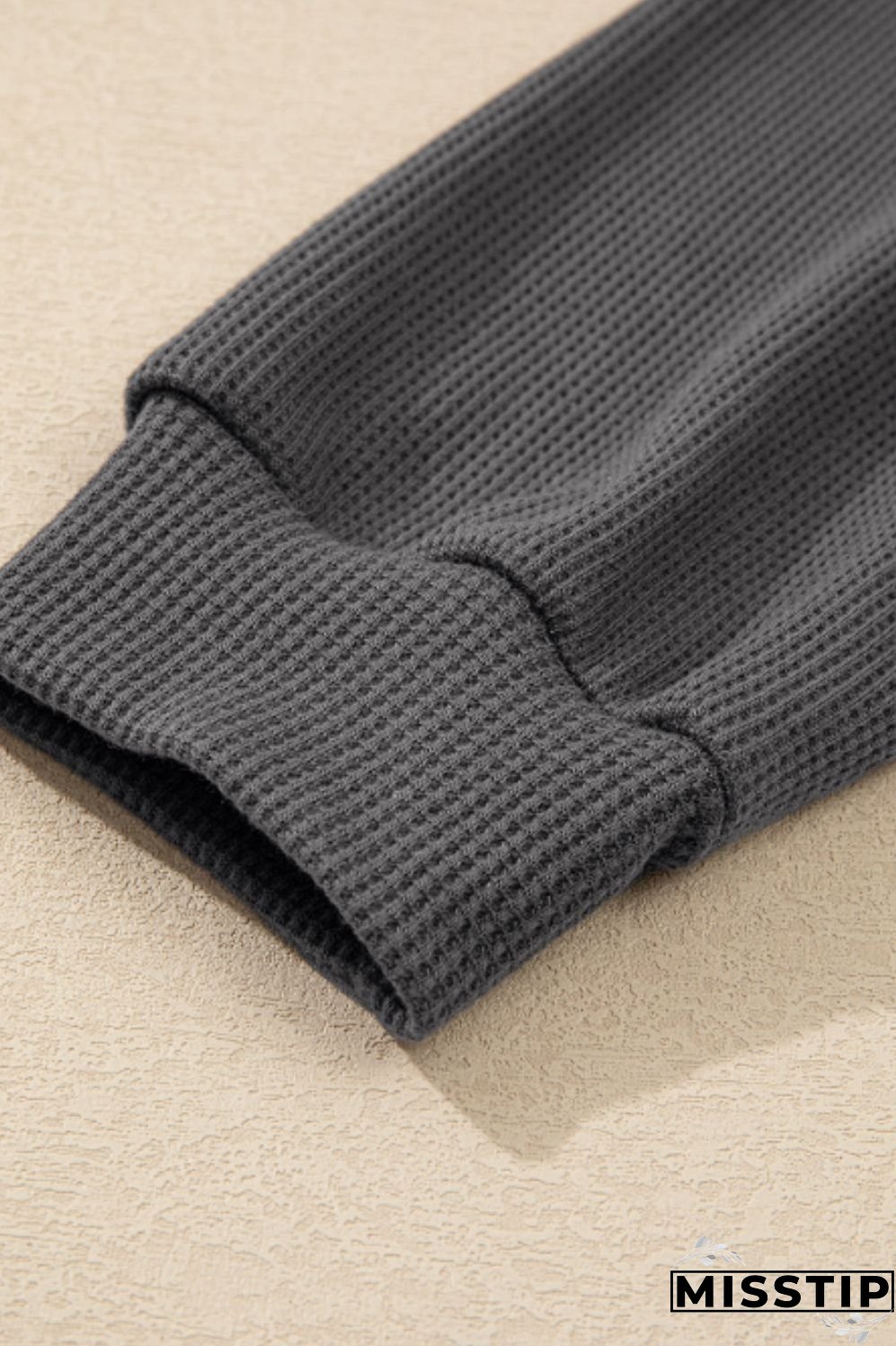 Waffle-Knit Two-Tone Long Sleeve Hoodie