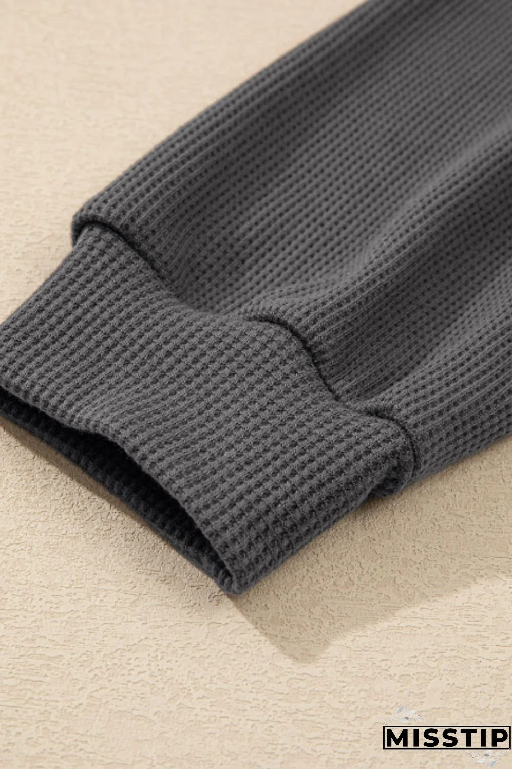 Waffle-Knit Two-Tone Long Sleeve Hoodie