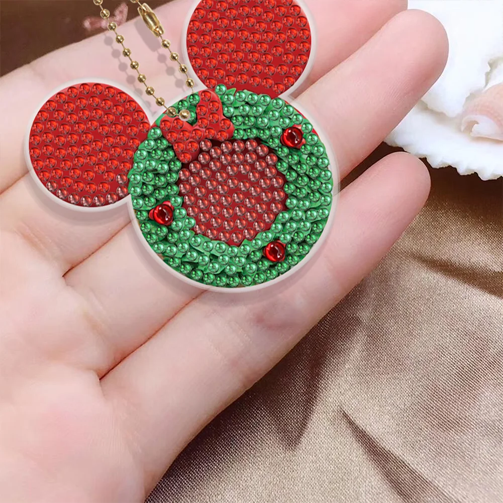 6pcs DIY Xmas Mickey Mouse Diamond Keychains Pendant Double Sided Diamond Art Keychains