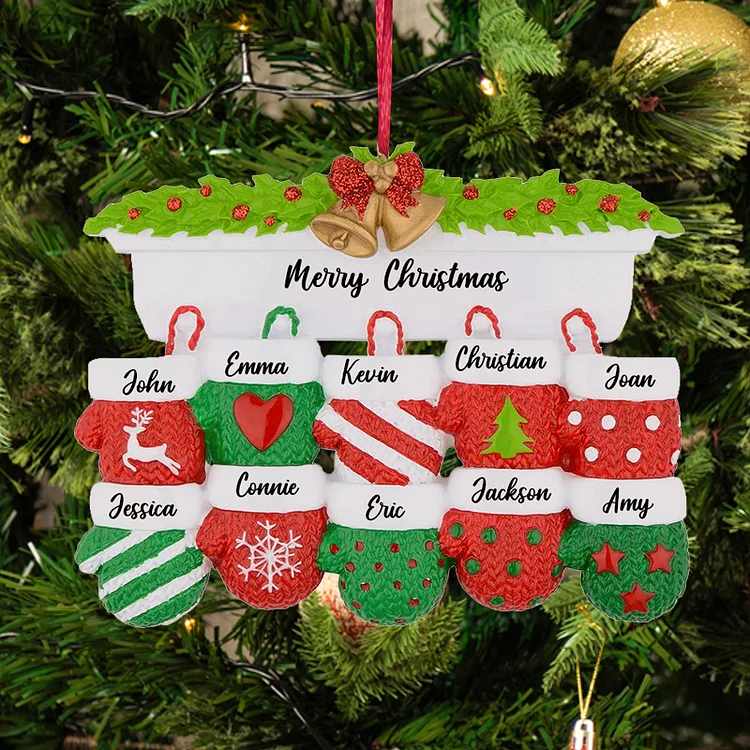 Personalized Mittens Family of 10 Christmas Ornament Home Decor