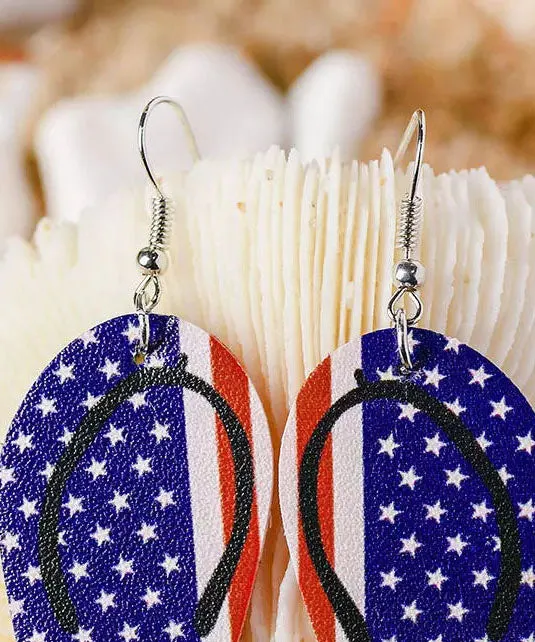 Cute Independence Day Theme Print Slipper Shape Leather Earrings