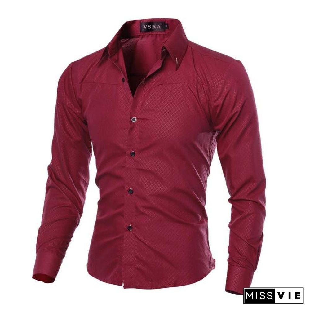 Brand Design Men Fashion Cotton Solid Long Sleeve Shirt