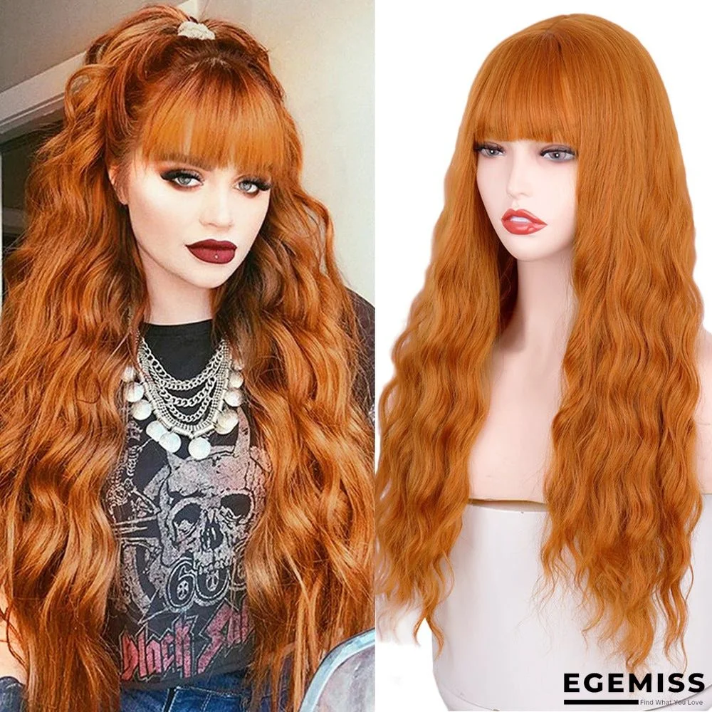 Qi Bangs Long Curly Wavy Chemical Fiber Wig Head Cover | EGEMISS