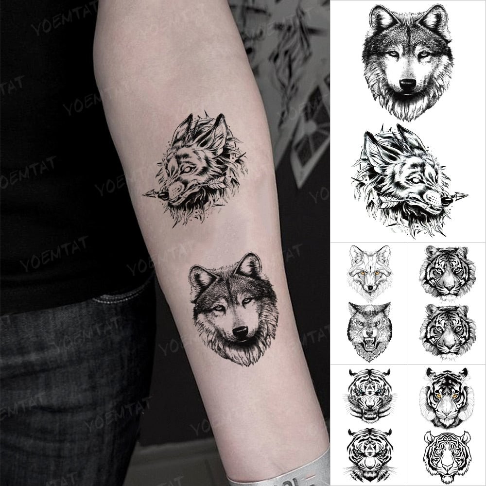 Animal Waterproof Temporary Tattoo Stickers Wolf Tiger Men Arm Flash Fake Tatto Small Body Art Female Transfer Tatoo