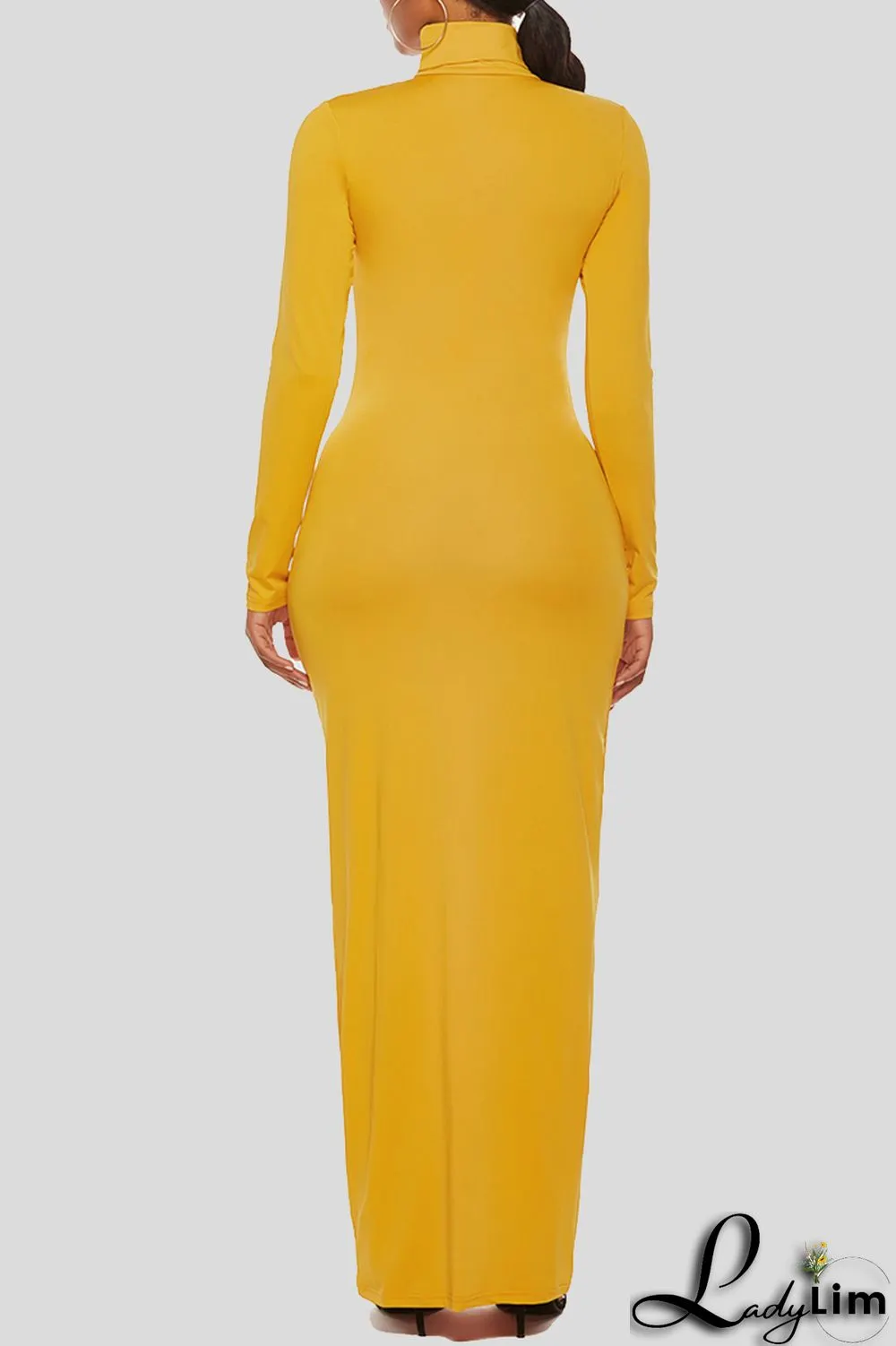 Black Fashion Casual Solid Basic Turtleneck Long Sleeve Dresses