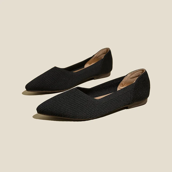 Stunahome V-KNIT Black Pointed-Toe Ballet Flats 1 Stunahome.com